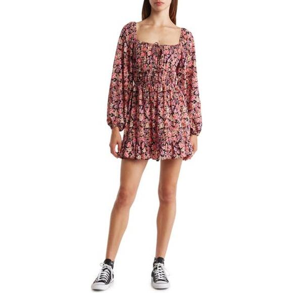 ASOS Multicolored Floral Long Puff Sleeve Swing Dress Size 14 NWT - Picture 1 of 11